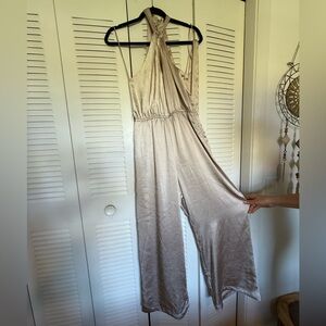 Skies Are Blue Cream Halter Jumpsuit